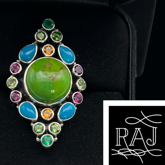 🦋NICKY BUTLER RAJ LIMITED EDITION Sterling Silver Turquoise Multi Gem Ring SZ 9 - Picture 2 of 13